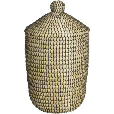 Mand Noos met deksel - zwart/groen - 34xØ26 cm - Leen Bakker