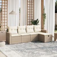 5-delige Loungeset met kussens poly rattan beige
