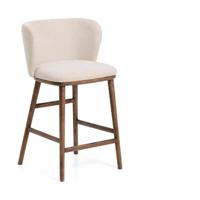 Kave Home Ciselia barkruk H65 chenille Beige poot donker hout