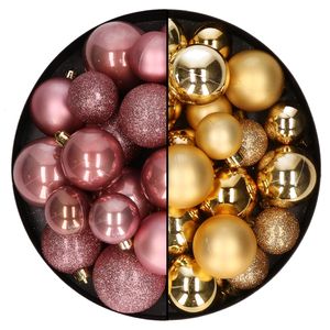 Decoris kerstballen 60x stuks - mix goud/oudroze - 4-5-6 cm - kunststof