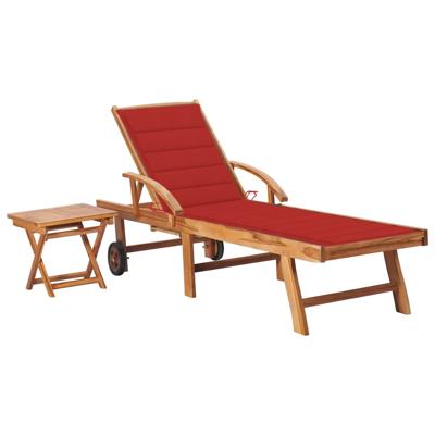 Ligbed met tafel en kussen massief teakhout