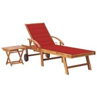 Ligbed met tafel en kussen massief teakhout