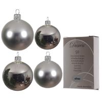 Glazen kerstballen pakket zilver glans/mat 38x stuks 4 en 6 cm inclusief haakjes - thumbnail