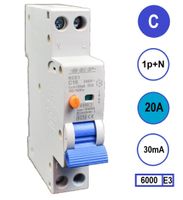 Aardlekautomaat 20A C Kar 30mA 18mm breed Kema Keur 230V automaat en aardlek in een module