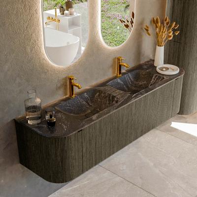 Badmeubel Mondiaz Kurve-Dlux | 170 cm cm | Meubelkleur Shadow | Wastafelkleur Lava | Solid surface | Wasbak beiden zijden spoelbak | 2 kraangaten