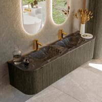 Badmeubel Mondiaz Kurve-Dlux | 170 cm cm | Meubelkleur Shadow | Wastafelkleur Lava | Solid surface | Wasbak beiden zijden spoelbak | 2 kraangaten