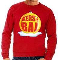 Foute kersttrui kerstbal geel op rode sweater voor heren - thumbnail