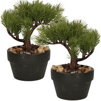 Kunstplant bonsai boompje in pot - 2x - Japans decoratie - 19 cm - Type Needle