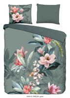 Descanso Dekbedovertrek "bloemen" - Groen - (140x200/220 cm) - Biologisch Katoen satijn