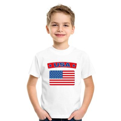 Supporters kleding - t-shirt van vlag Amerika / USA - wit - voor kinderen - korte mouwen - sport