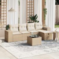 6-delige Loungeset met kussens poly rattan beige