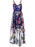 Marchesa Notte robe longue asymétrique à fleurs brodées - Multicolore