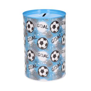 Spaarpot blik goal voetbal - blauw - 10 x 15 cm