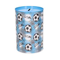 Spaarpot blik goal voetbal - blauw - 10 x 15 cm - thumbnail