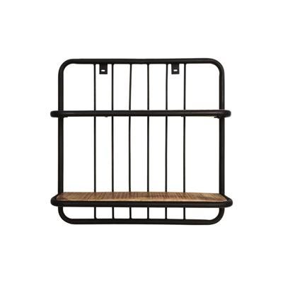 Leen Bakker - HSM Collection Wandplank Linos - Naturel/zwart - 50x50x12 Cm - Hout/Metaal - Bruin#Zwart