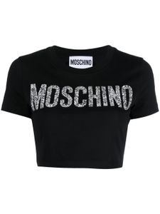 Moschino t-shirt crop à logo strassé - Noir