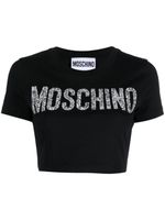 Moschino t-shirt crop à logo strassé - Noir