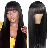 Rechte rechte pruik met pony Kanten pruik van echt haar voor vrouwen Braziliaans op verkoop remy-haar lijmloos volledig machinaal gemaakt goedkoop 24-30 inch Lightinthebox