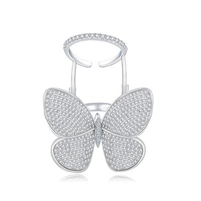 Mode verstelbare vlinder vorm ring met diamant vrouwen sieraden Ringmaat: 9 (platina)