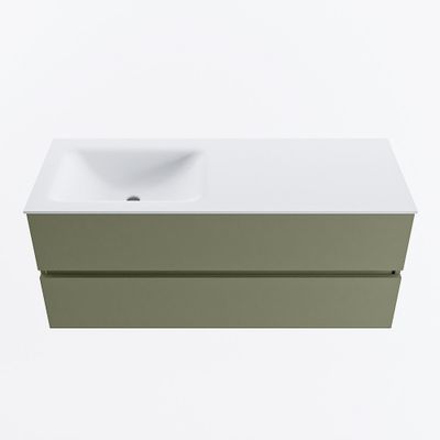 MONDIAZ VICA 120cm badmeubel onderkast Army 2 lades. Wastafel CLOUD links 1 kraangat, kleur Talc.