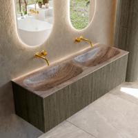 Badmeubel Mondiaz Kurve-Dlux | 140 cm | Meubelkleur Shadow | Wastafelkleur Oza | Solid surface | Wasbak beide zijden spoelbak | Zonder kraangat(en)