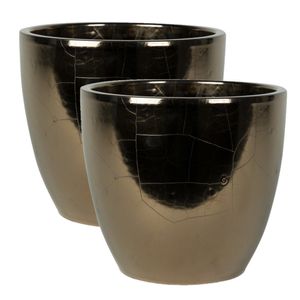 2x stuks plantenpot/bloempot in een strakke Scandinavische look goud Dia 33 cm en Hoogte 28 cm