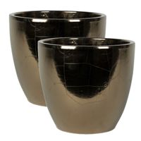 2x stuks plantenpot/bloempot in een strakke Scandinavische look goud Dia 33 cm en Hoogte 28 cm