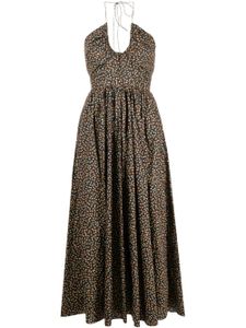 Matteau robe longue fleurie à dos-nu - Noir