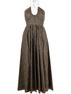 Matteau robe longue fleurie à dos-nu - Noir