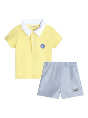 Kenzo Kids ensemble short-polo chiné à logo imprimé - Gris