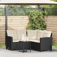 Tuinbank met tafel en kussens L-vormig zwart polyrotan