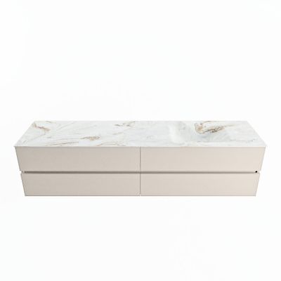 MONDIAZ VICA-DLUX 200cm badmeubel onderkast Linen 4 lades. Inbouw wastafel CLOUD rechts 1 kraangat, kleur Frappe.