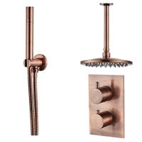 Regendouche set SaniClear Copper | Inbouw | Thermostaatkraan | 2-weg | Rond | Geborsteld koper