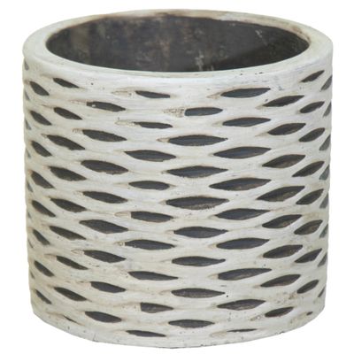 Plantenpot/bloempot - keramiek - antraciet/wit - visgraat motief - D17.5 x H16.5 cm