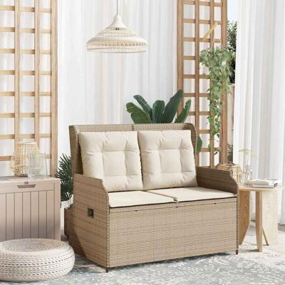 Tuinbank met kussen Beige Poly riet
