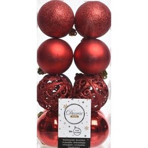 Decoris Kerstballen - 16x st - rood - D6 cm - kunststof - kerstversiering