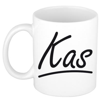 Kas Naam koffiemok - beker - met sierlijke letters - wit - 300 ml - Cadeau - Heren Kas Naam koffiemok - beker - met sierlijke letters - wit - 300 ml - Cadeau - Heren