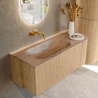 Badmeubel Mondiaz Kurve-Dlux | 115 cm | Meubelkleur Oak | Wastafelkleur Arena | Solid surface | Wasbak linker zijde spoelbak | Zonder kraangat(en)