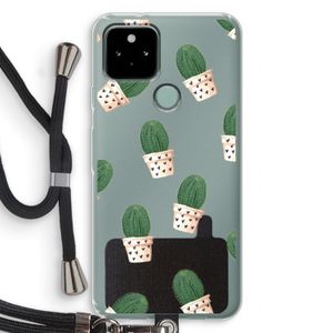 Cactusprint roze: Pixel 5 Transparant Hoesje met koord