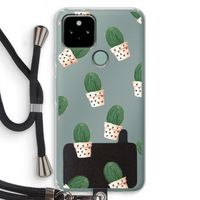 Cactusprint roze: Pixel 5 Transparant Hoesje met koord