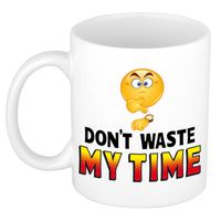 Dont waste my time cadeau mok / beker wit met smiley - cadeau collega - feest mokken