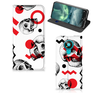 Mobiel BookCase Nokia 3.4 Skull Red