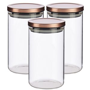 Set van 3x stuks glazen luxe keuken voorraadpotten/voorraadbussen met deksel rose goud 1000 ml