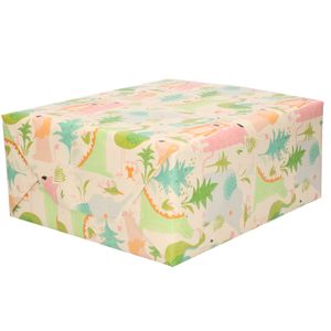 1x Rol inpakpapier pastel tinten jungle dieren thema 200 x 70 cm