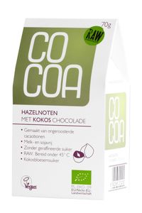 Cocoa Hazelnoten Kokos Chocolade RAW 70 gram