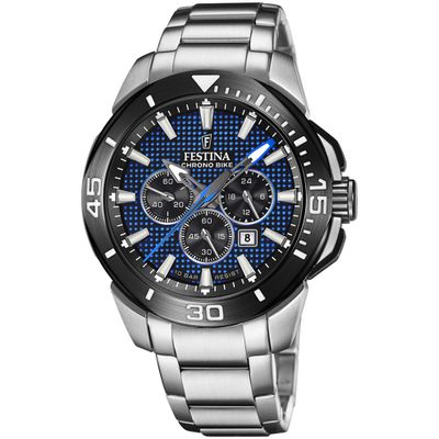 Festina F20641/2 Horloge Chrono Bike staal zilverkleurig-blauw 47 mm
