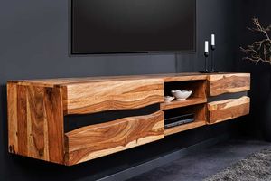 Hangend tv-meubel AMAZONAS 160cm bruin Sheesham massief hout boomrand metaal zwart - 43707