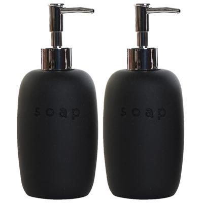 Items Zeeppompje - 2x - keramiek - zwart - 18 cm - navulbaar - toilet/badkamer