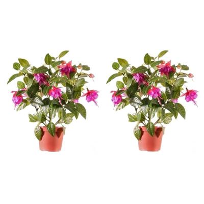 Bellatio flowers & plants kunstplant met bloemen - 2x - fuchsia roze - 30 cm - binnen