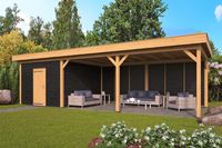 Lariks/Douglas Overkapping Oslo XL type 7 zwart 990x430 cm- Plat dak- Onbehandeld lariks Douglas hout- Tuindeco